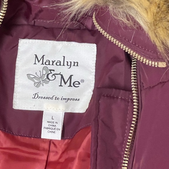 Maralyn & Me Red and Brown Puffer Jacket with Detachable Hood - Picture 2 of 13